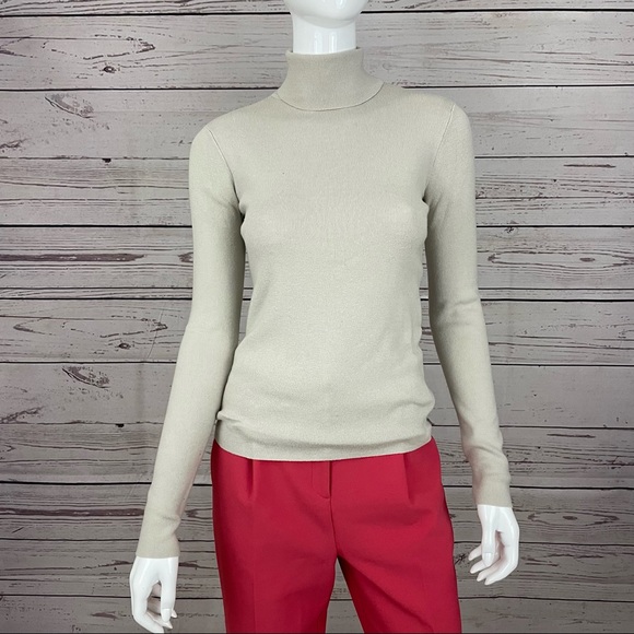OAK + FORT Turtleneck Cream Tan Beige Long Sleeve Sweater Top S - Picture 2 of 5
